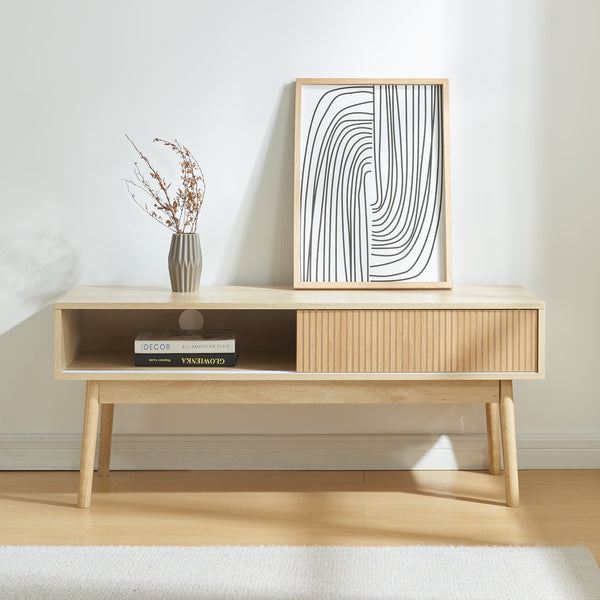 TV-møbel Landskrona 115x40x48 cm med to skydedøre i egetræslook [en.casa]