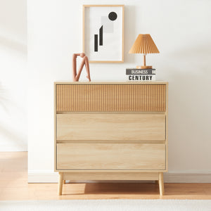 Kommode Landskrona 80x80x40 cm med 3 skuffer i egetræslook [en.casa]