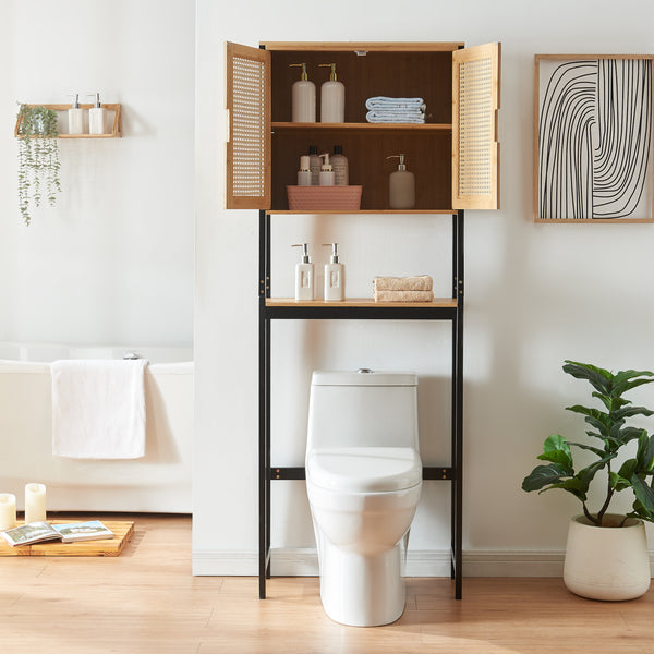 Toiletskab Tervola 172x63x27 cm sort/bambus [en.casa]
