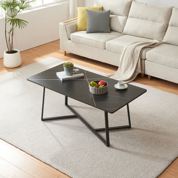 Sofabord Riskiften 120x60x48 cm marmorlook, sort [en.casa]