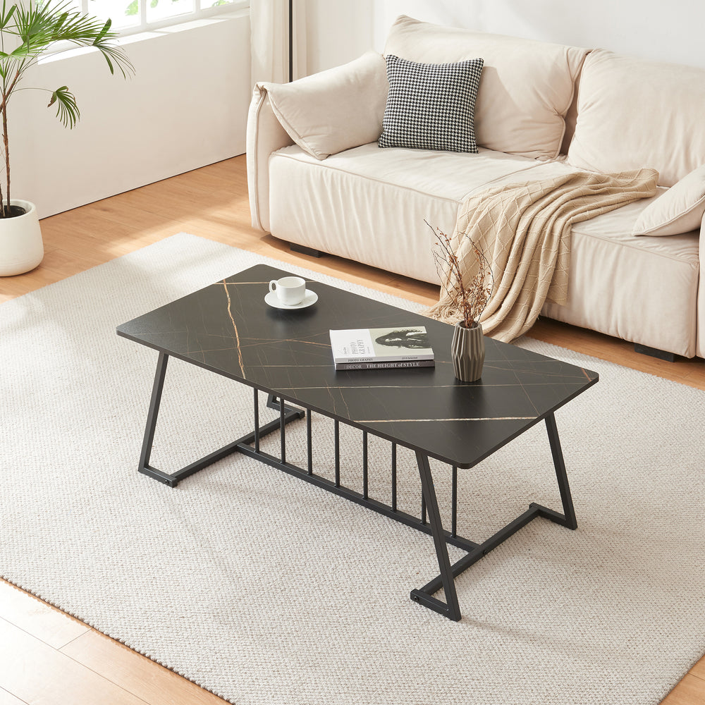 Sofabord Nospoo 120x60x46 cm marmorlook, sort [en.casa] - premiumXL