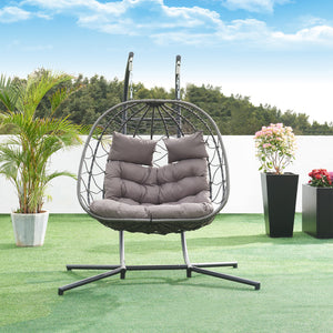 Silla colgante Skense 2 plazas con soporte y cojín 198x156x98cm - Gris [en.casa]