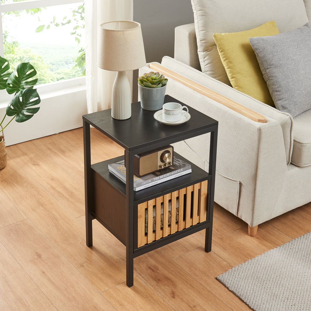 Natbord Luniehti 58x40x33 cm Sort/Natur [en.casa] - premiumXL