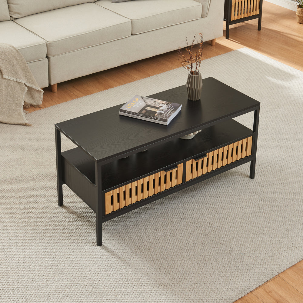 Sofabord Luniehti 100x40x48 cm Sort/Natur [en.casa] - premiumXL