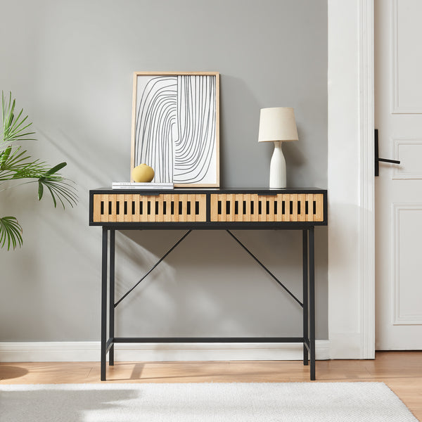 Konsolbord Luniehti 100x40x75 cm sort/natur [en.casa]
