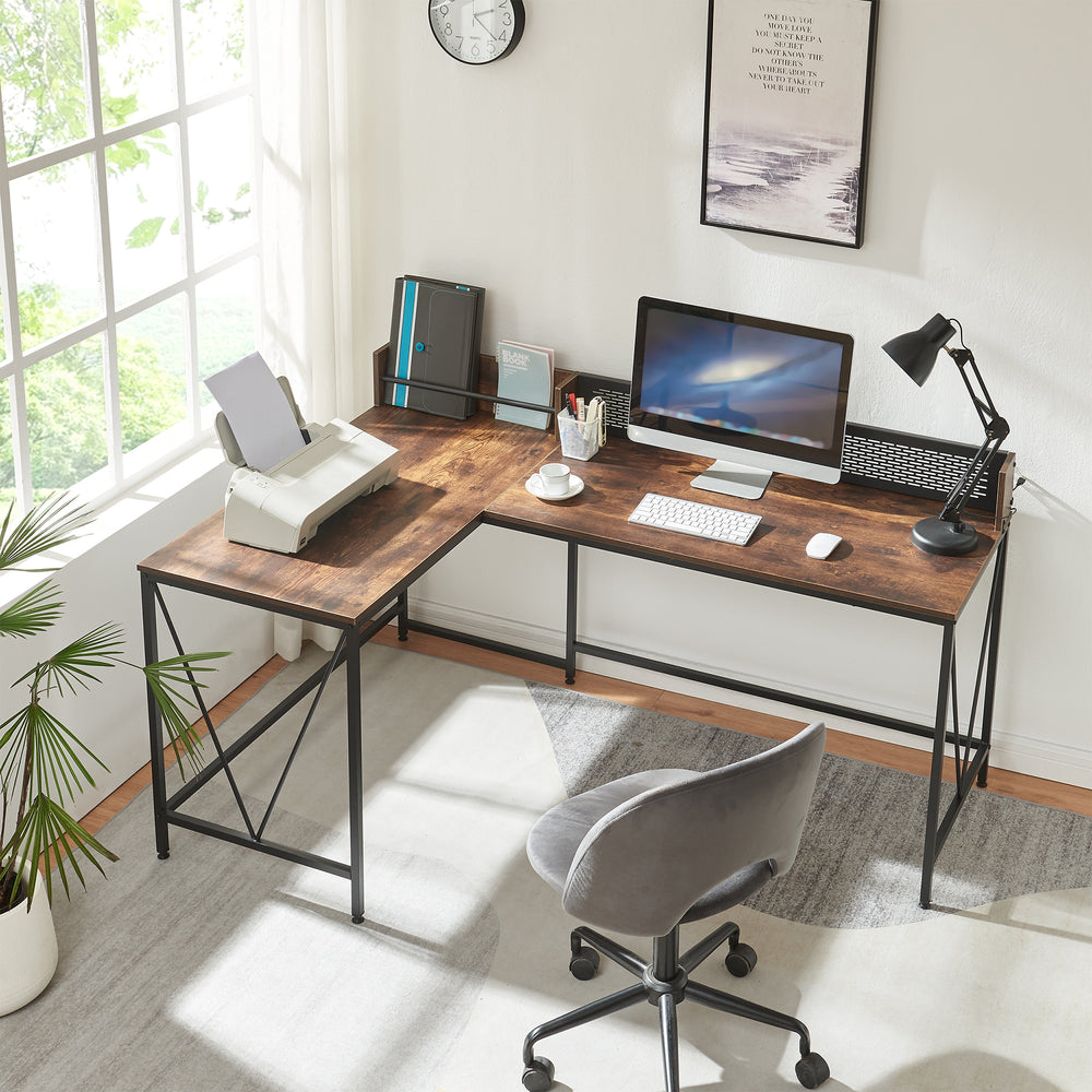 Skrivebord Frelvepirg med bagvæg L-formet 165x110x75 cm valnød look [en.casa] - premiumXL