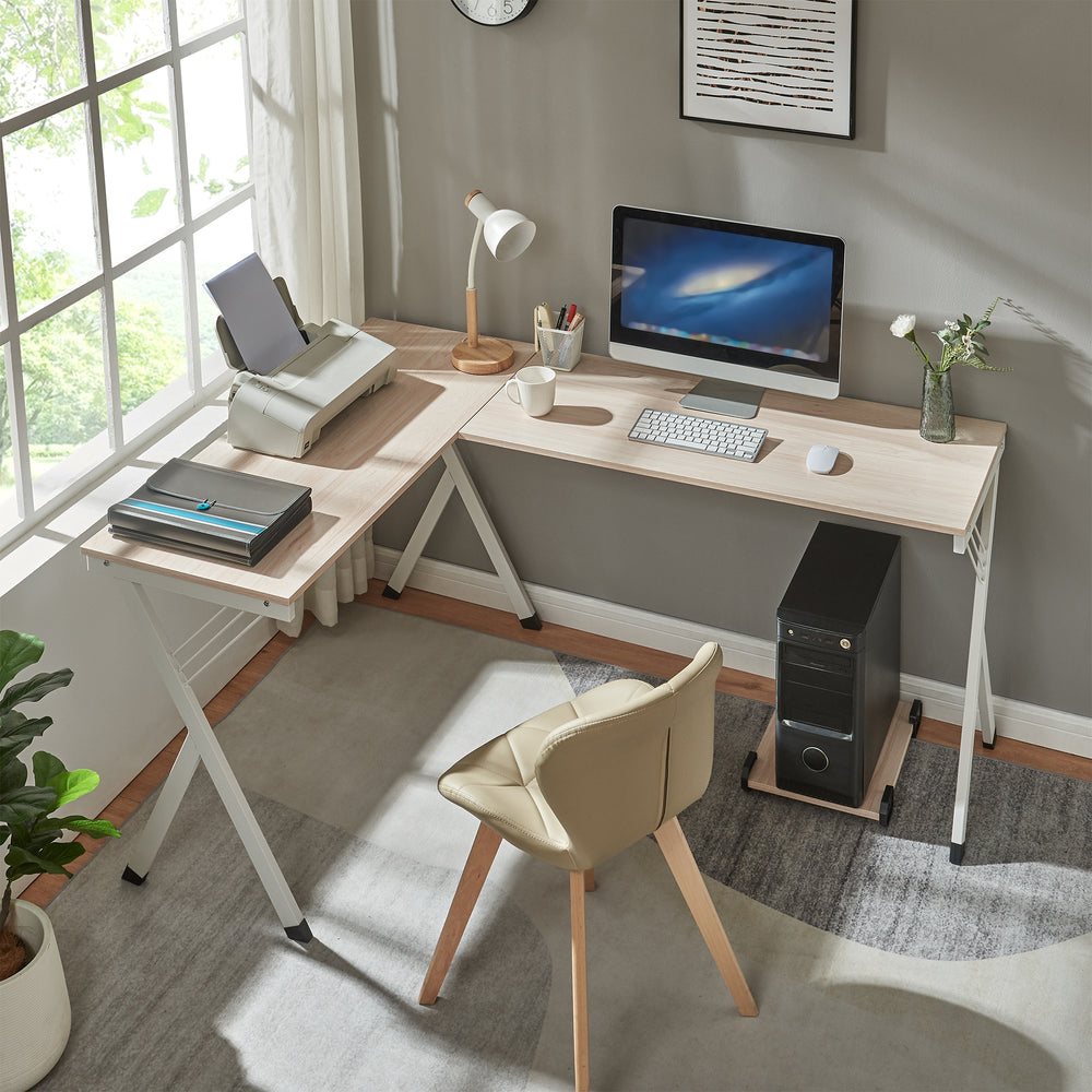 Skrivebord Tarielarg med PC - holder L - formet 158x120x75 cm egetræslook [en.casa] - premiumXL