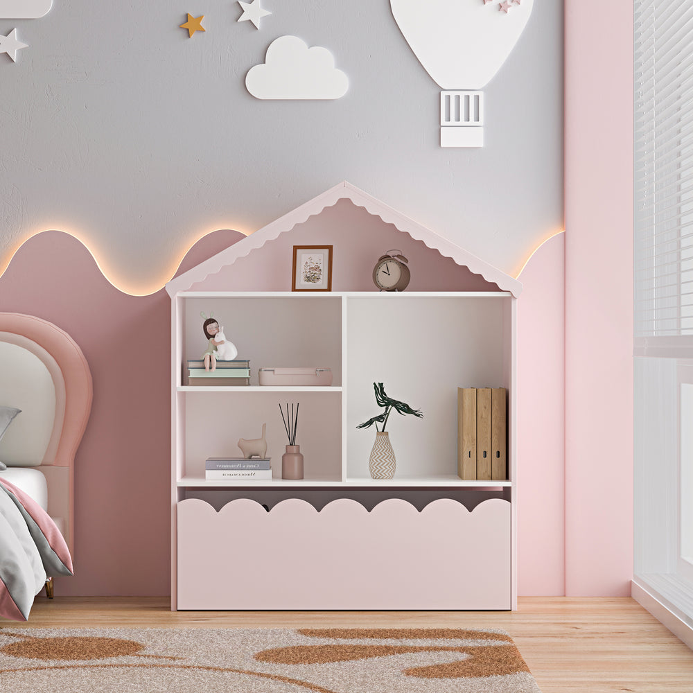Børnehylde Vestnes 114x91x30 cm Cotton Candy/White [en.casa]
