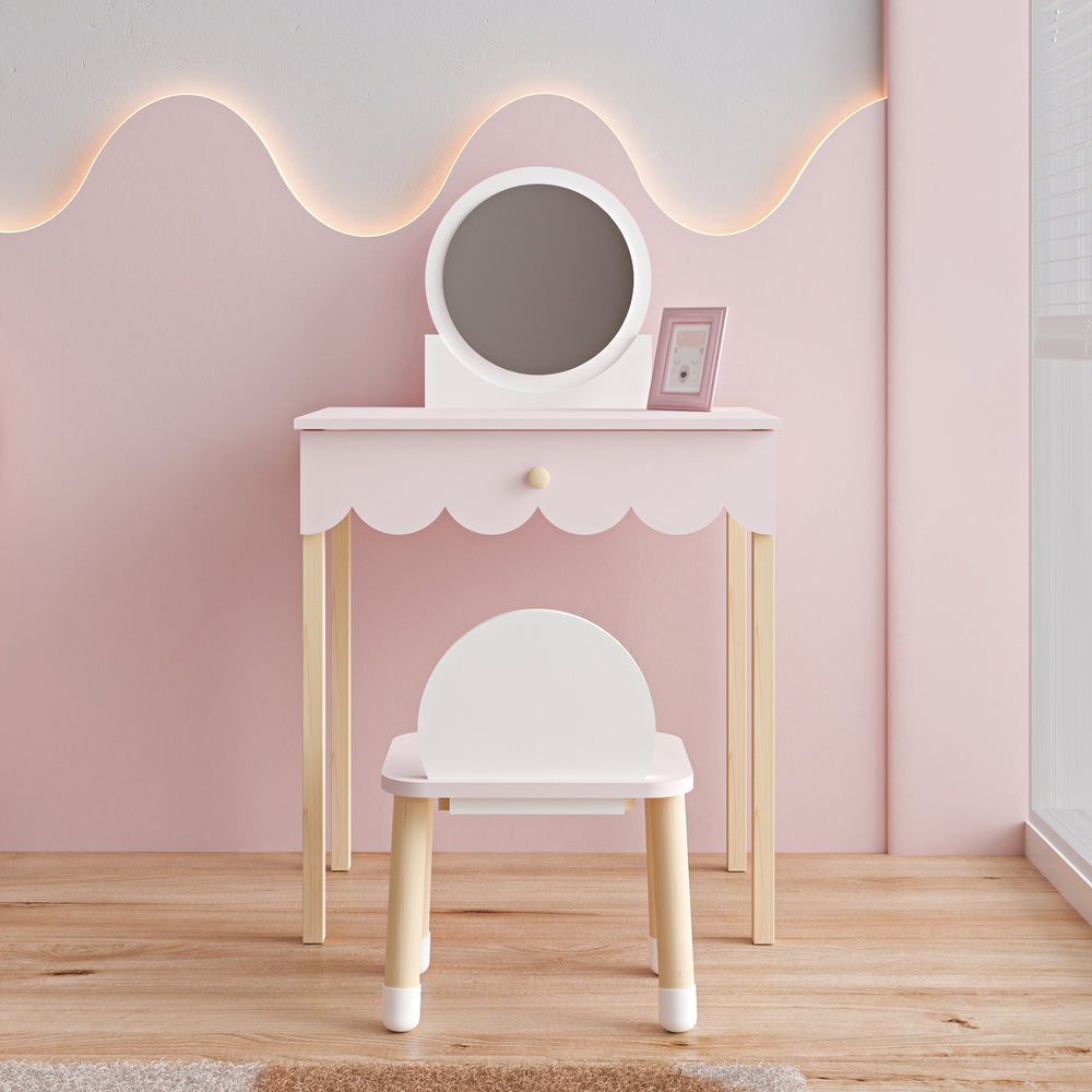 Børnesminkebord med stol Vestnes Cotton Candy/Hvid [en.casa] - premiumXL