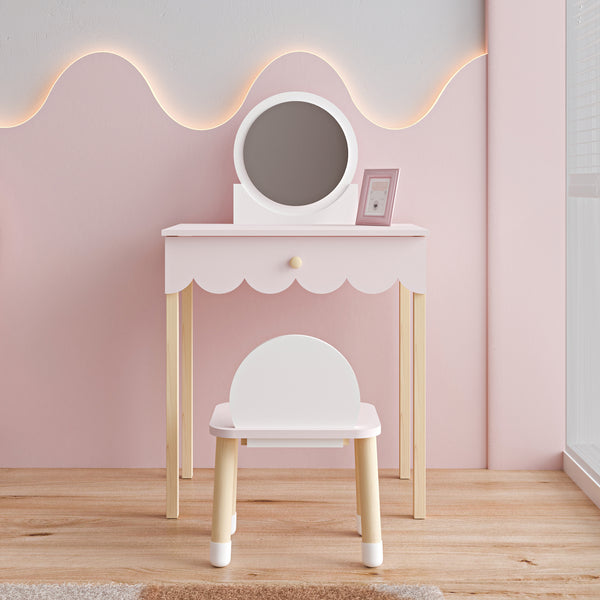 Børnesminkebord med stol Vestnes Cotton Candy/White [en.casa]