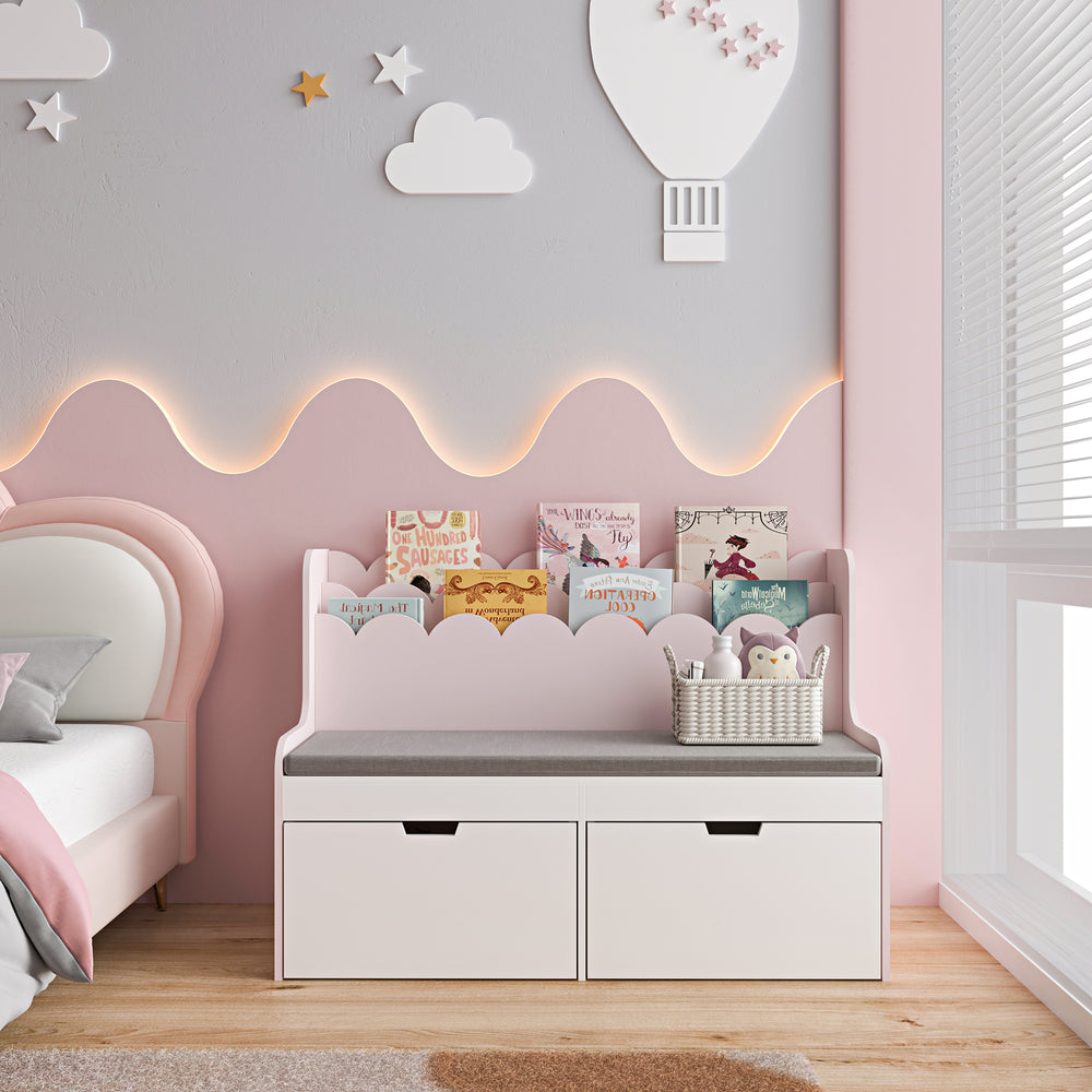 Børnebænk med hylde Vestnes 100x45x70 cm Cotton Candy/Hvid [en.casa] - premiumXL