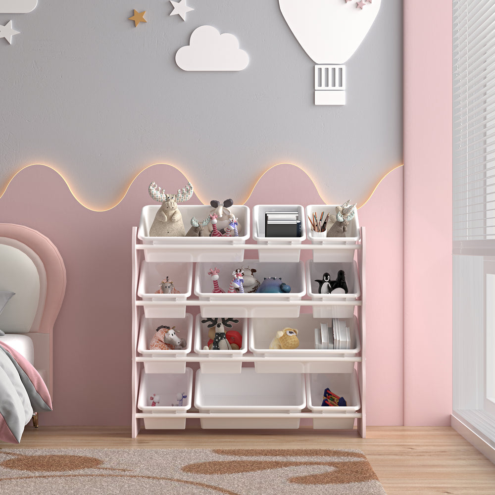 Børnehylde Vestnes med 12 opbevaringskasser 78x86x27 cm Cotton Candy/Hvid [en.casa] - premiumXL