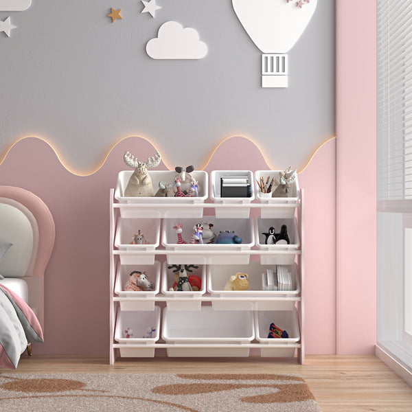 Børnehylde Vestnes med 12 opbevaringsbokse 78x86x27 cm Cotton Candy/White [en.casa]