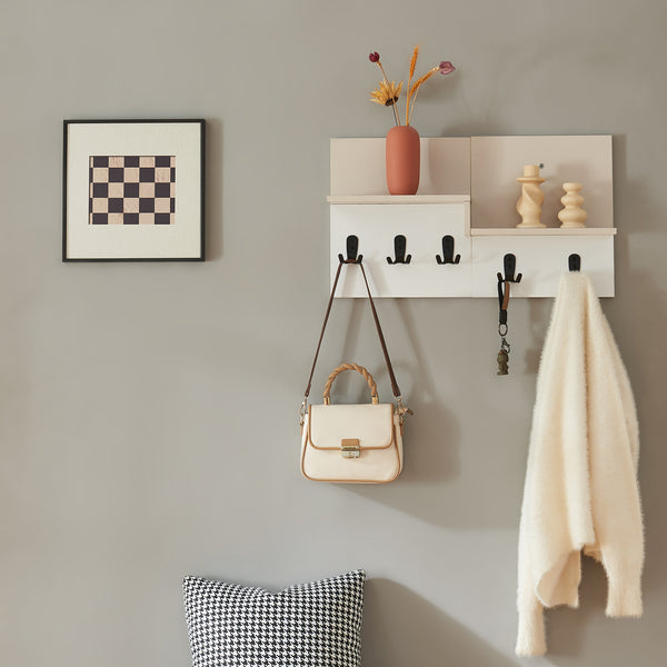 Botaruvn vægknagerække med 2 hylder 34x59x13 cm Beige/hvid [en.casa]