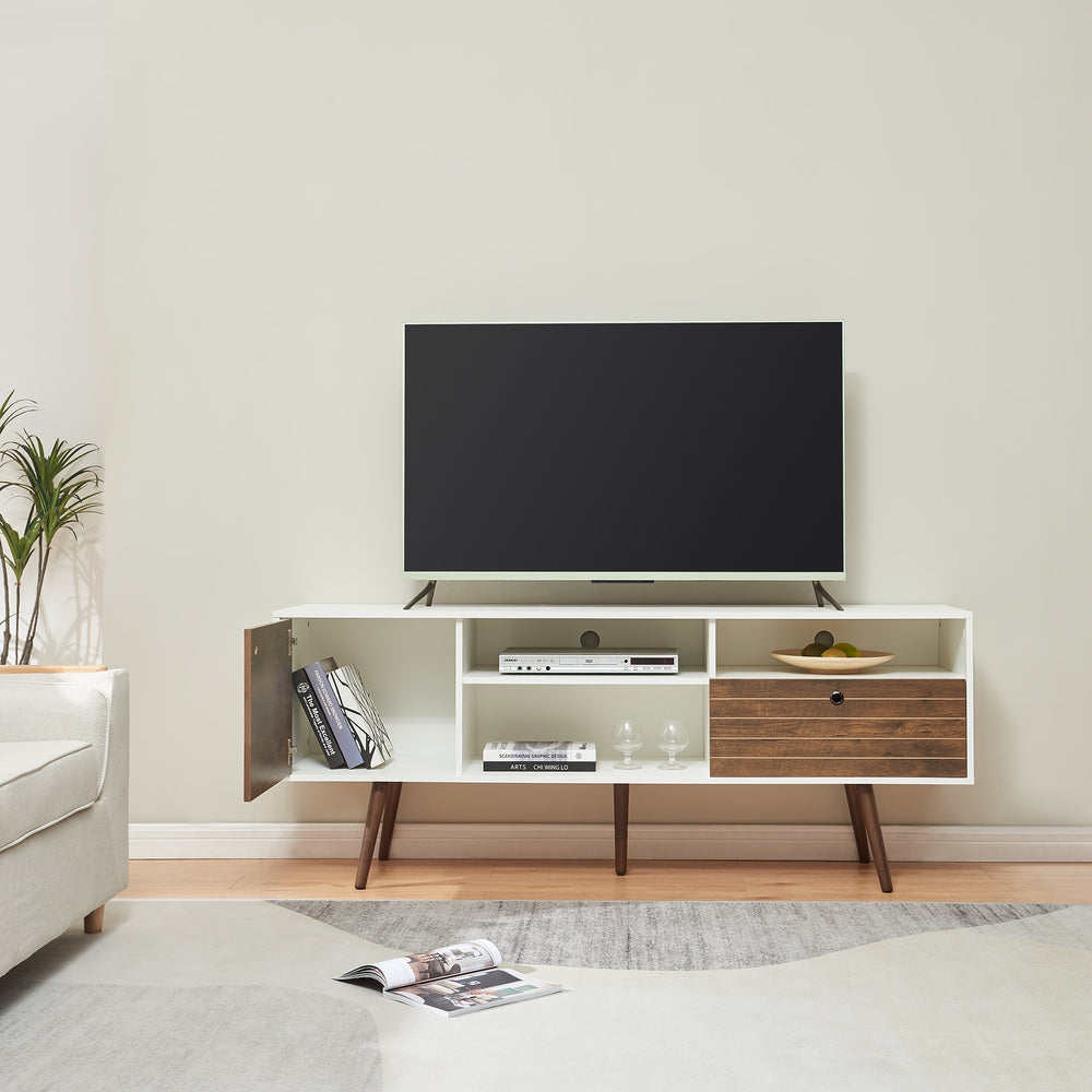 TV-skab Vare 165x40x66 cm Hvid/Valnød-look [en.casa] - premiumXL