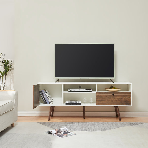 TV-møbel Vare 165x40x66 cm hvid/valnøddetræ [en.casa]