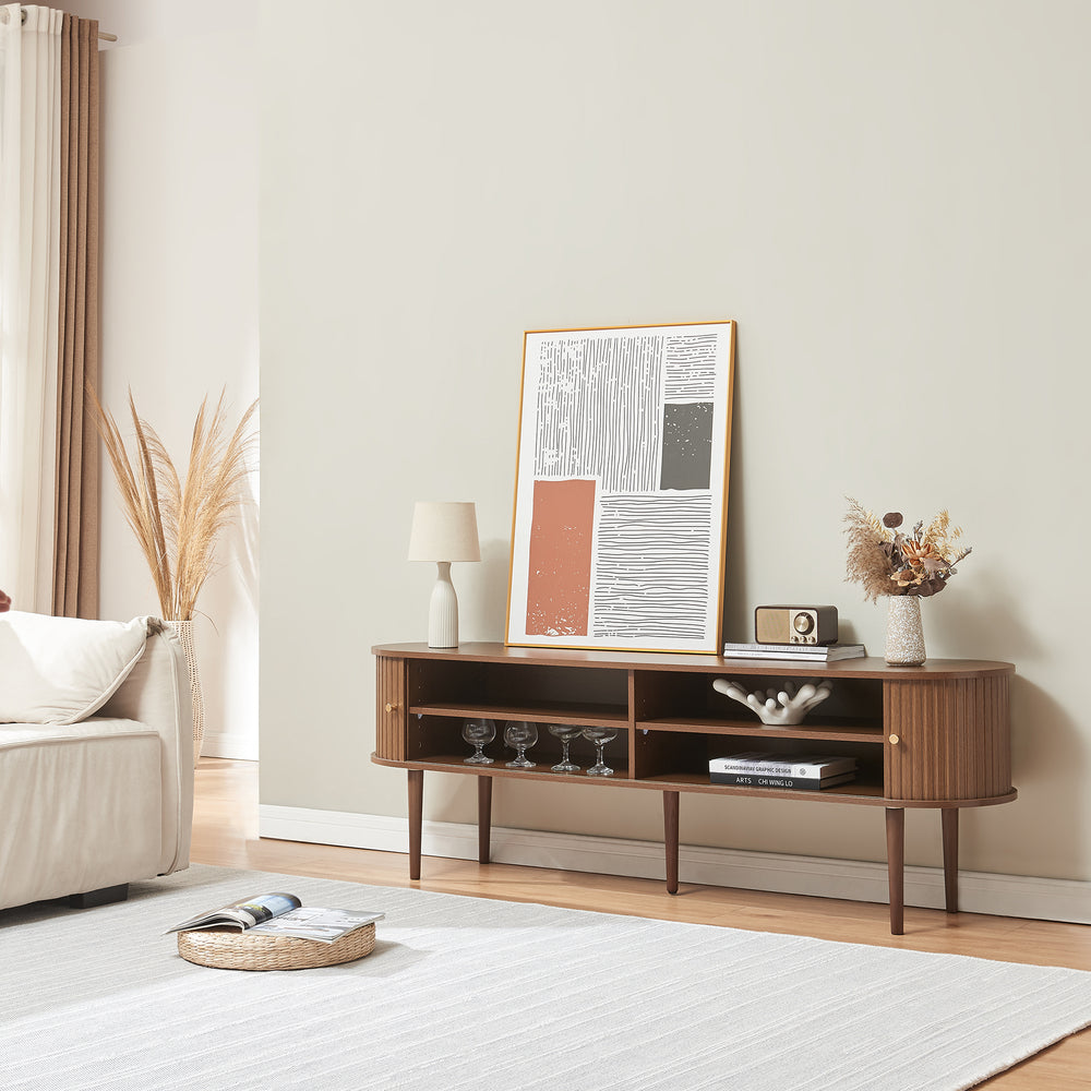 Mueble de TV Mapia con puertas 166 x 40 x 55 cm - Efecto nogal [en.casa]