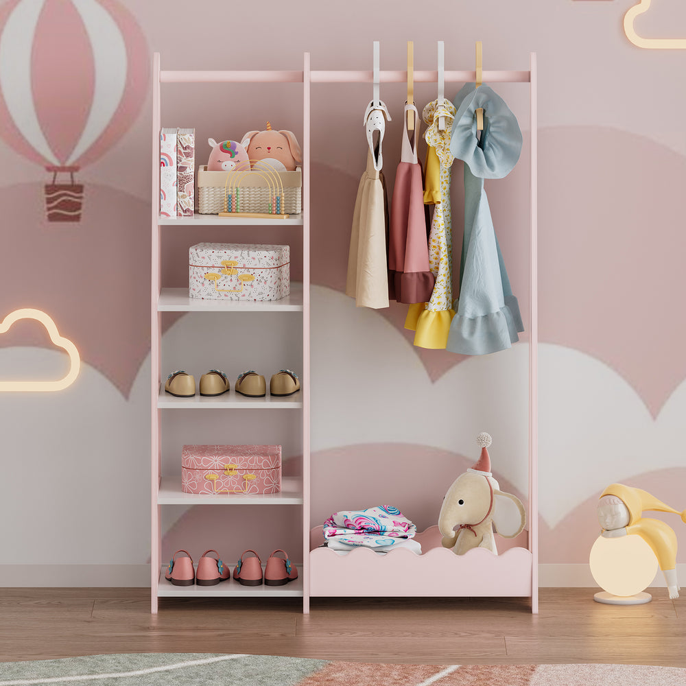 Børnegarderobe Vestnes 114x77x30 cm Cotton Candy/Hvid [en.casa] - premiumXL