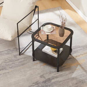 Latama sidebord med glasplade 51x51x45 cm sort/bronze glas [en.casa]