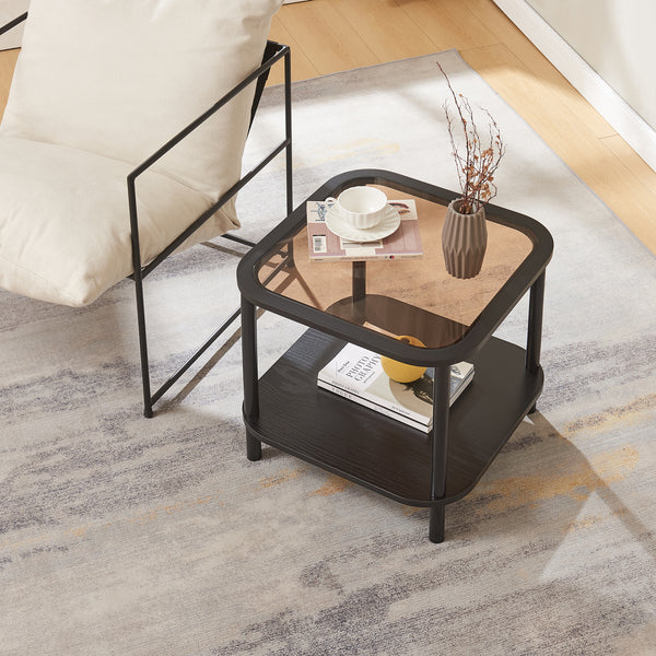 Latama sidebord med glasplade 51x51x45 cm sort/bronze glas [en.casa]