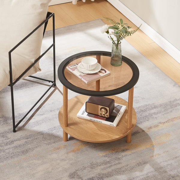Latama sidebord med glasplade Ø51x45 cm natur/sort/bronze glas [en.casa]