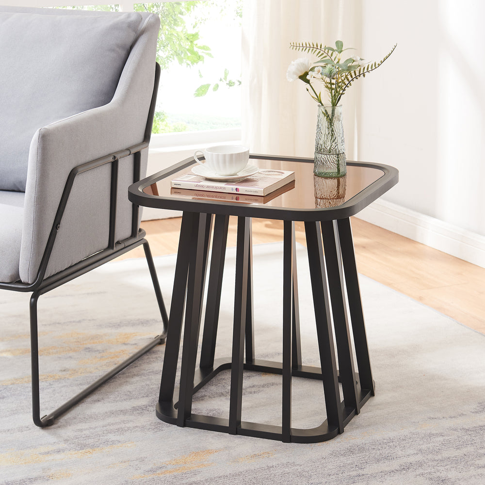 Sidebord Burgess 51x51x51 cm Sort/Valnød-look [en.casa] - premiumXL