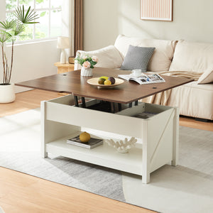 Kasama sofabord med løfteplade og opbevaringsplads 110x55x54 cm valnøddelook/hvid [en.casa]