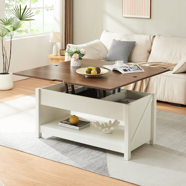 Kasama sofabord med løfteplade og opbevaringsplads 110x55x54 cm valnøddelook/hvid [en.casa]