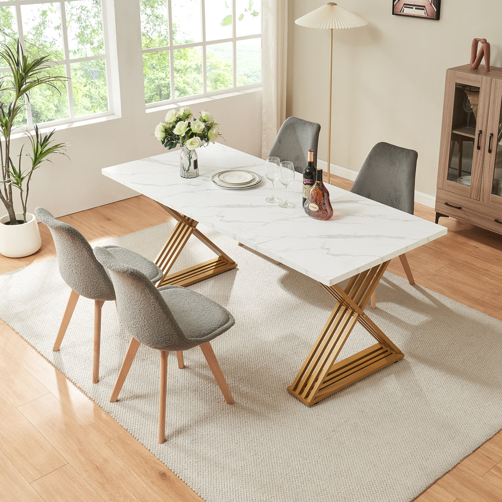 Hujaari spisebord til 6 personer marmorlook, hvid/guld [en.casa]