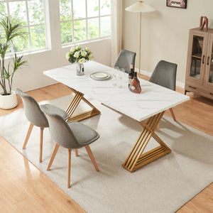 Hujaari spisebord til 6 personer marmorlook, hvid/guld [en.casa]