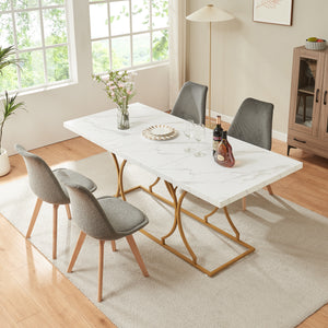 Figa spisebord til 6 personer marmorlook, hvid/guld [en.casa]