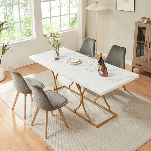 Figa spisebord til 6 personer marmorlook, hvid/guld [en.casa]