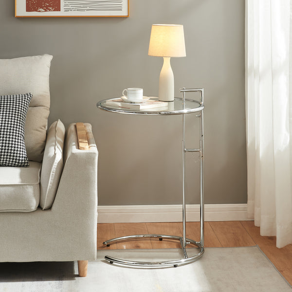 Højdejusterbart sidebord Stare 50x57-77 cm glas transparent/kromfarvet [en.casa]