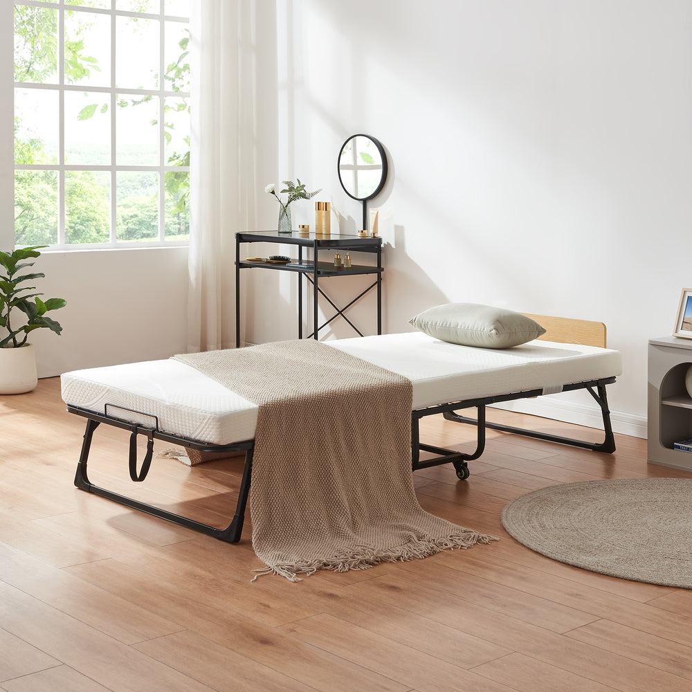 Metalfoldeseng Lustendi med madras 200x90cm sort/eg-look [en.casa].