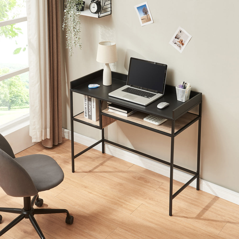 Skrivebord Belana 100x43x82 cm Sort/Eg-look [en.casa] - premiumXL