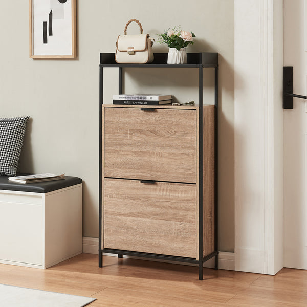 Belana skovogn med 2 klapper 116x60x24 cm sort/eg-look [en.casa]