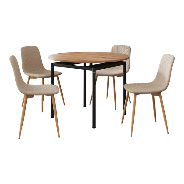 Spisebordssæt Hemnes 5 dele rund lysebrun [en.casa]