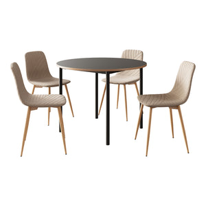 Spisebordssæt Lindesberg 5-pcs. rund bordplade grå/lysebrun [en.casa]