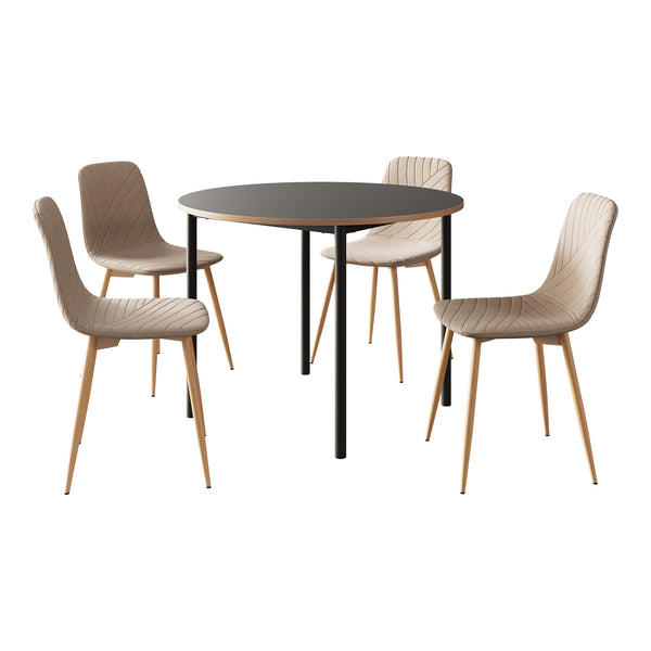 Spisebordssæt Lindesberg 5-pcs. rund bordplade grå/lysebrun [en.casa]