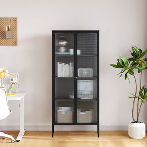 Vitrineskab Vinterhavn 180x80x35 cm stål sort [en.casa]