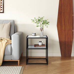 Tronevn sidebord med glasplade 50x40x40 cm sort [en.casa]