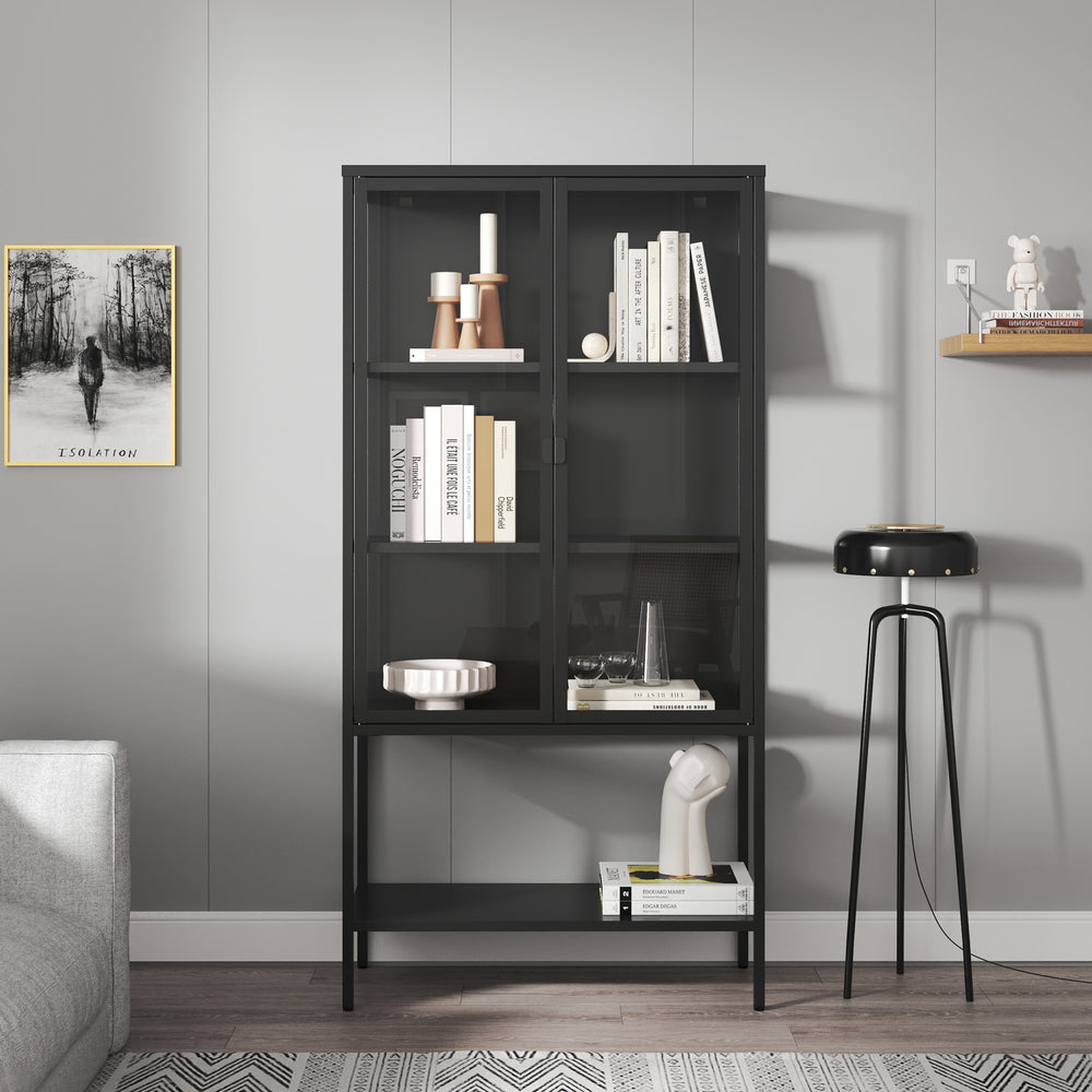Vitrineskab Borshavisa stål 2-dørs 160x80x35 cm sort [en.casa]