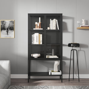 Vitrineskab Borshavisa stål 2-dørs 160x80x35 cm sort [en.casa]