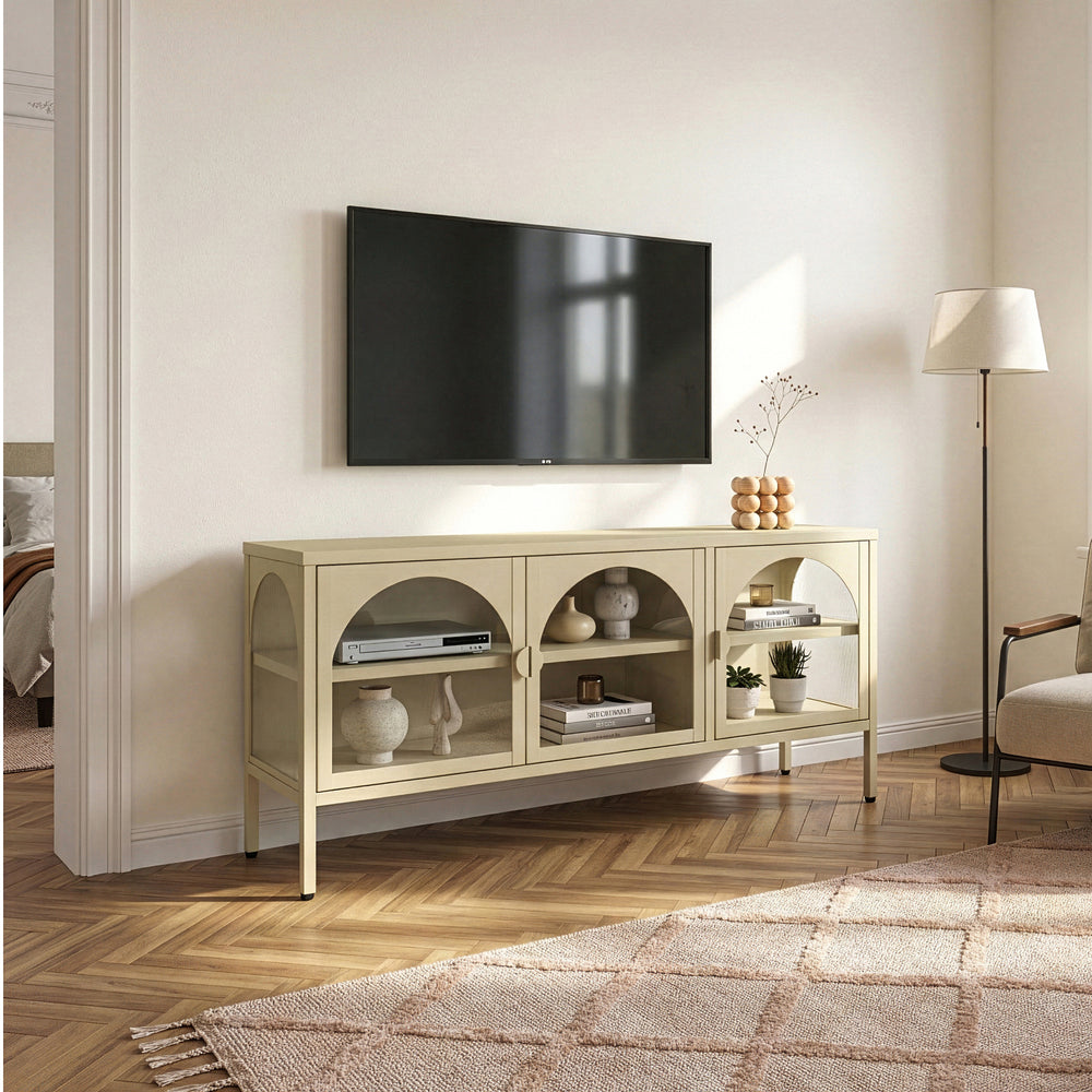 Vitrineskab Klippestad Stål 118x35x55 cm Kamel Farve [en.casa]