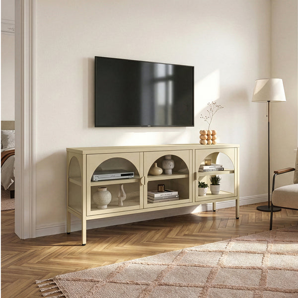 Vitrineskab-Sideboard Klippestad Stål 118x35x55 cm Kamel Farve [en.casa]