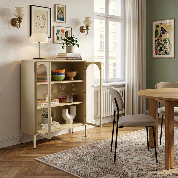 Vitrineskab Klippestad Stål 95x80x35 cm Kamel Farve [en.casa]