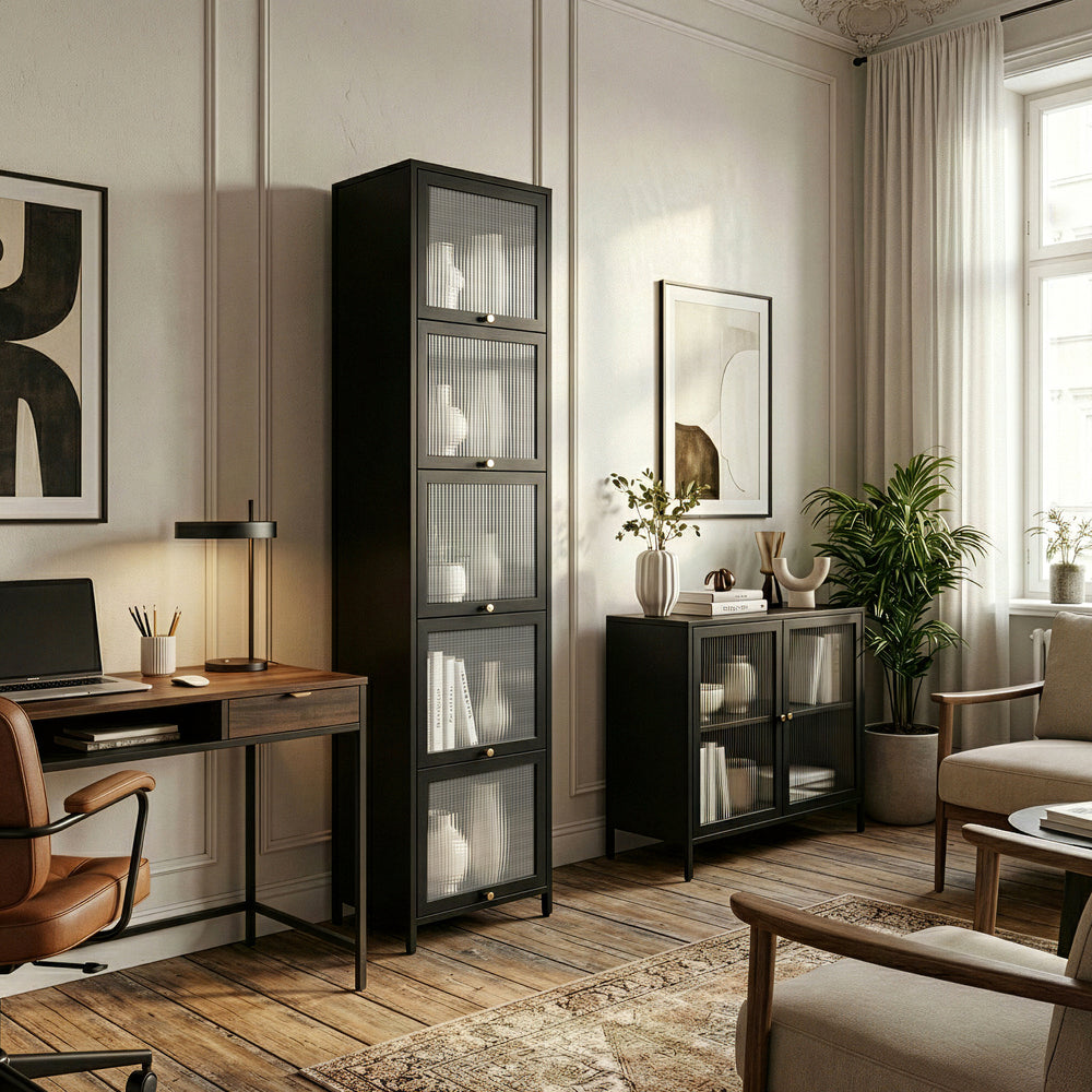 Vitrineskab Ostersund 174x40x35 cm Sort [en.casa]