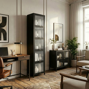Vitrineskab Ostersund 174x40x35 cm Sort [en.casa]