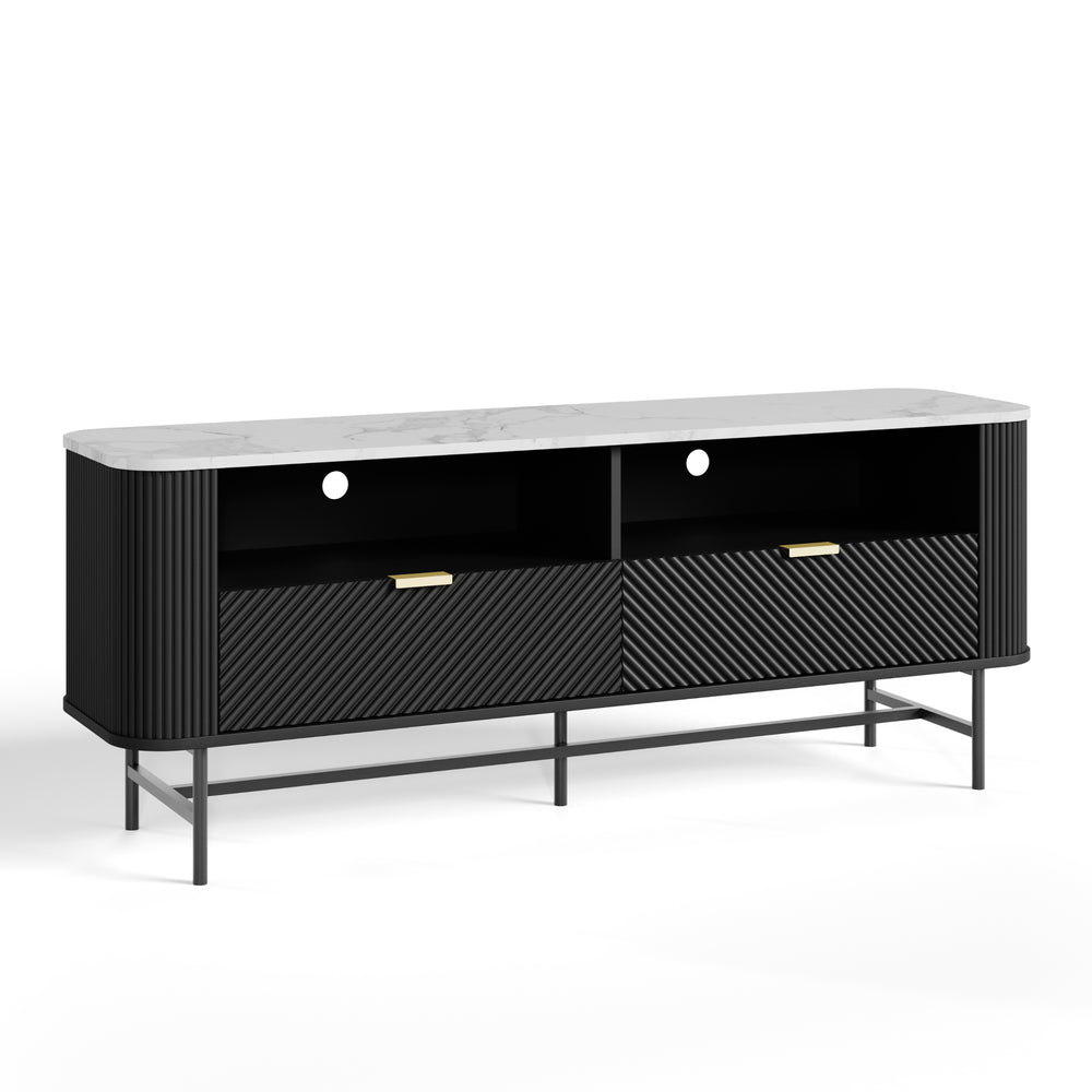 TV-Lowboard Olvehok 140x40x55 cm Sort/Marmorlook, hvid [en.casa]