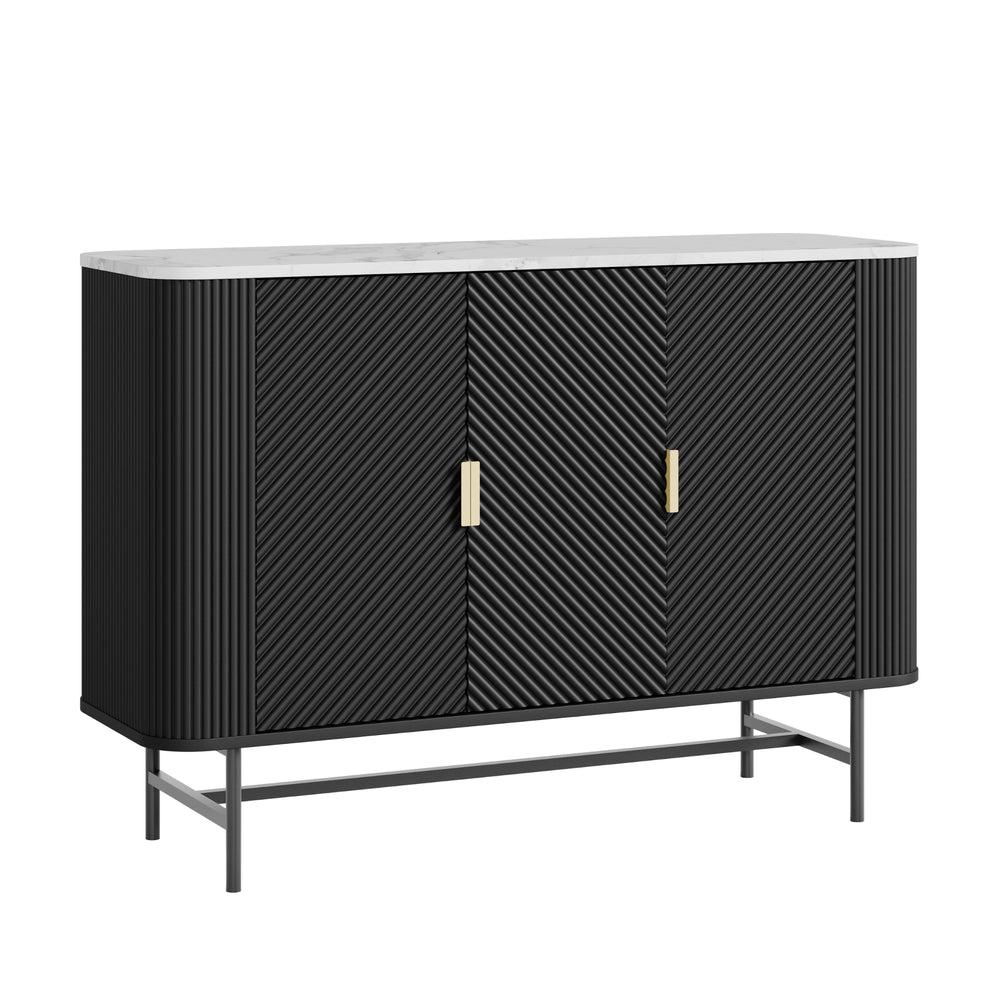 Sideboard Olvehok 110x40x77 cm Sort/Marmorlook, hvid [en.casa]